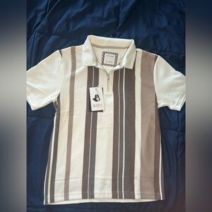 Cactus Kids Polo Shirt - Cream and Brown Stripes